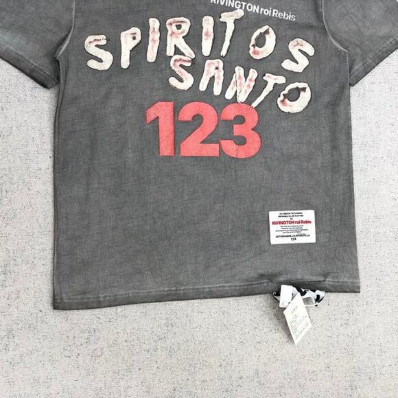 RIVINGTON ROI REBIS Distressed Vintage Lettering T Shirt Gray Short Sleeve - Picture 4 of 7